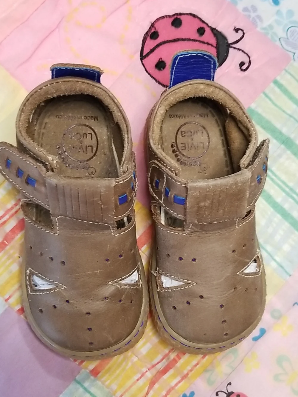 Livie & Luca Brown Soft Leather Walker Shoes w/Blue Trim Size 6 Made in Mexico